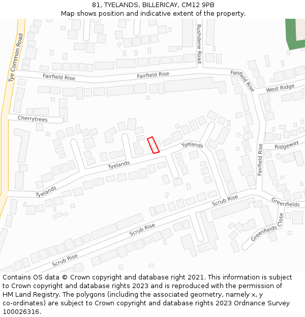 81, TYELANDS, BILLERICAY, CM12 9PB: Location map and indicative extent of plot