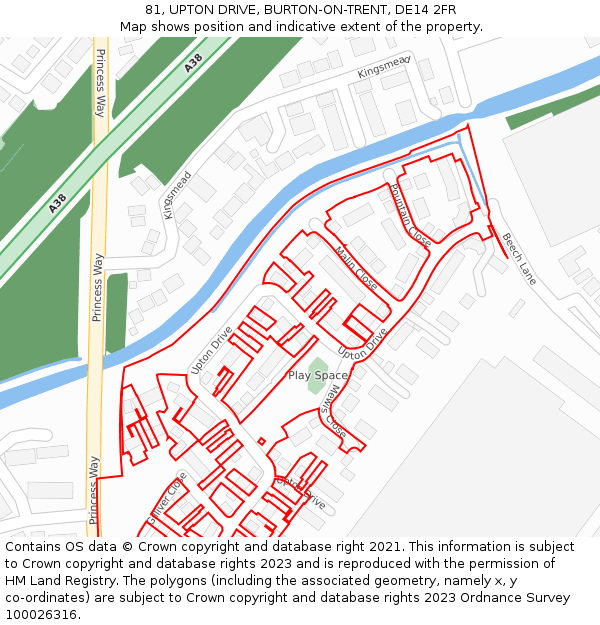 81, UPTON DRIVE, BURTON-ON-TRENT, DE14 2FR: Location map and indicative extent of plot