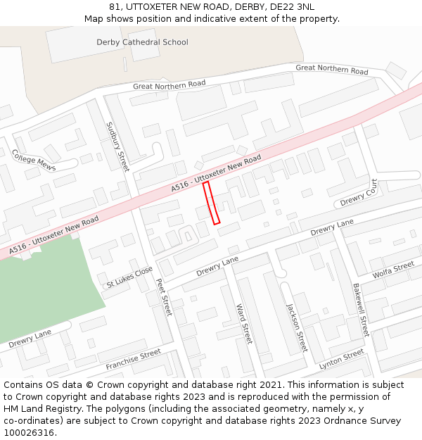 81, UTTOXETER NEW ROAD, DERBY, DE22 3NL: Location map and indicative extent of plot