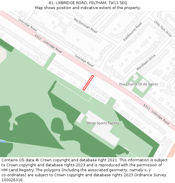 81, UXBRIDGE ROAD, FELTHAM, TW13 5EQ: Location map and indicative extent of plot