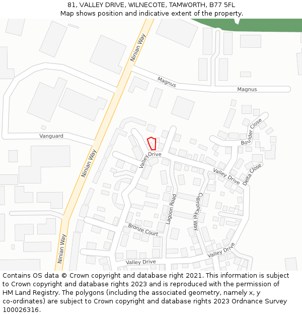81, VALLEY DRIVE, WILNECOTE, TAMWORTH, B77 5FL: Location map and indicative extent of plot