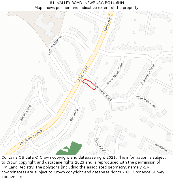 81, VALLEY ROAD, NEWBURY, RG14 6HN: Location map and indicative extent of plot