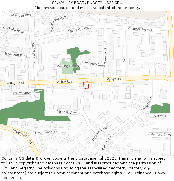 81, VALLEY ROAD, PUDSEY, LS28 9EU: Location map and indicative extent of plot