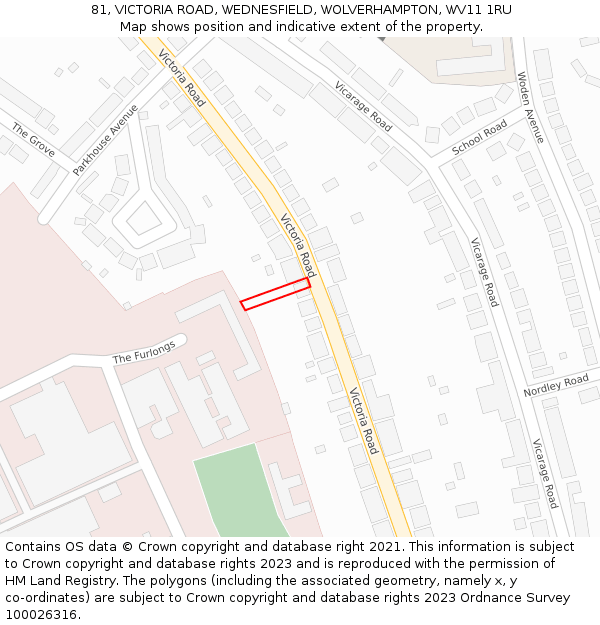 81, VICTORIA ROAD, WEDNESFIELD, WOLVERHAMPTON, WV11 1RU: Location map and indicative extent of plot