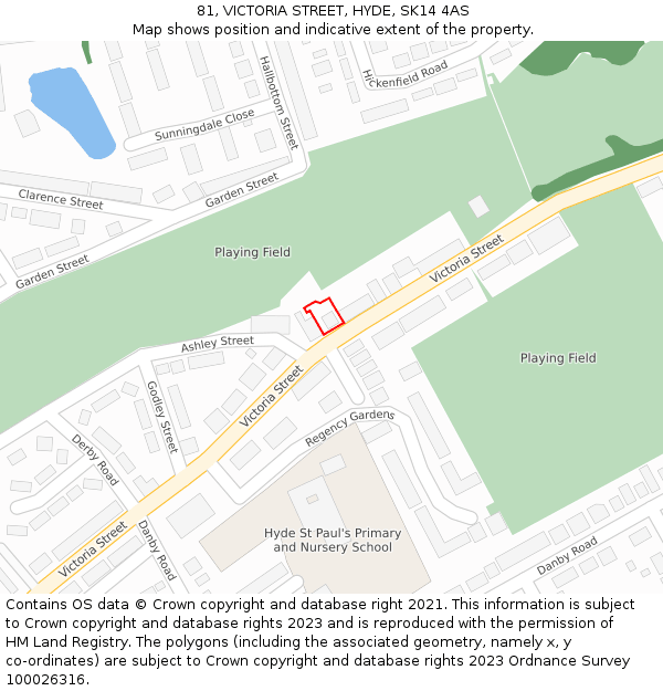 81, VICTORIA STREET, HYDE, SK14 4AS: Location map and indicative extent of plot