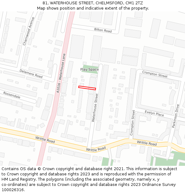 81, WATERHOUSE STREET, CHELMSFORD, CM1 2TZ: Location map and indicative extent of plot