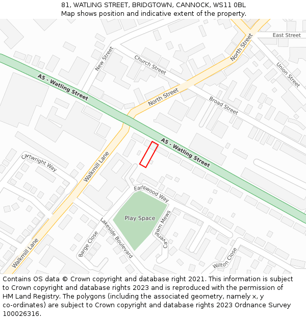 81, WATLING STREET, BRIDGTOWN, CANNOCK, WS11 0BL: Location map and indicative extent of plot