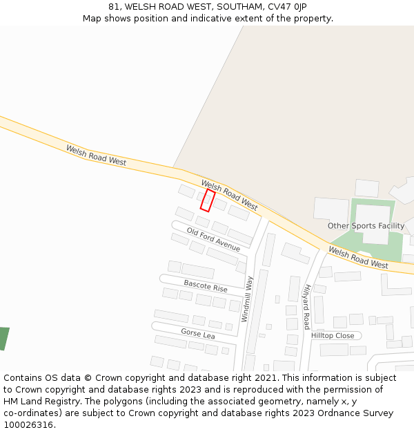 81, WELSH ROAD WEST, SOUTHAM, CV47 0JP: Location map and indicative extent of plot