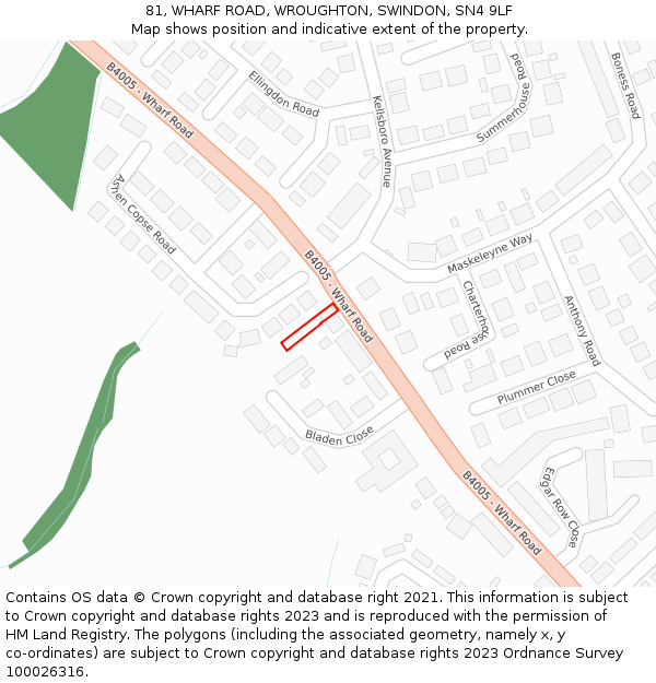 81, WHARF ROAD, WROUGHTON, SWINDON, SN4 9LF: Location map and indicative extent of plot