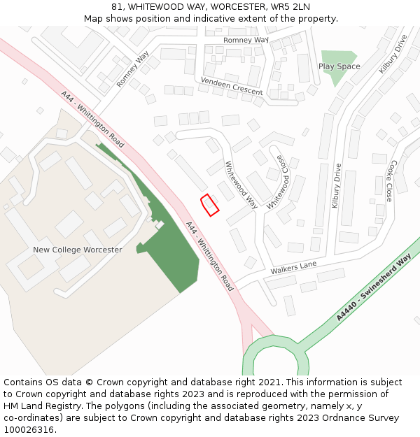 81, WHITEWOOD WAY, WORCESTER, WR5 2LN: Location map and indicative extent of plot