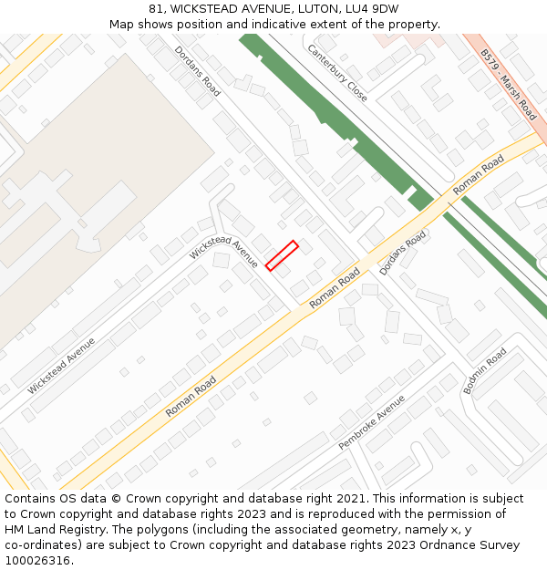 81, WICKSTEAD AVENUE, LUTON, LU4 9DW: Location map and indicative extent of plot