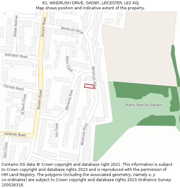 81, WINDRUSH DRIVE, OADBY, LEICESTER, LE2 4GJ: Location map and indicative extent of plot