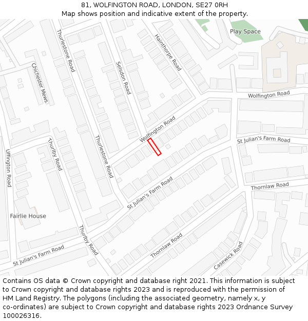 81, WOLFINGTON ROAD, LONDON, SE27 0RH: Location map and indicative extent of plot