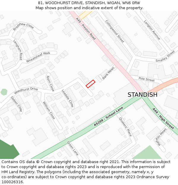 81, WOODHURST DRIVE, STANDISH, WIGAN, WN6 0RW: Location map and indicative extent of plot