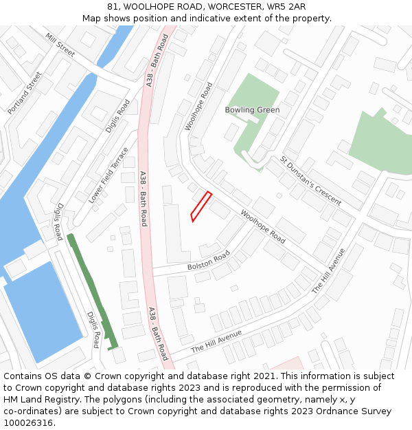 81, WOOLHOPE ROAD, WORCESTER, WR5 2AR: Location map and indicative extent of plot