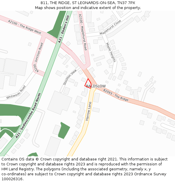 811, THE RIDGE, ST LEONARDS-ON-SEA, TN37 7PX: Location map and indicative extent of plot
