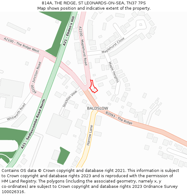 814A, THE RIDGE, ST LEONARDS-ON-SEA, TN37 7PS: Location map and indicative extent of plot