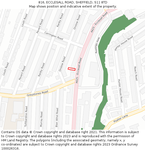 816, ECCLESALL ROAD, SHEFFIELD, S11 8TD: Location map and indicative extent of plot