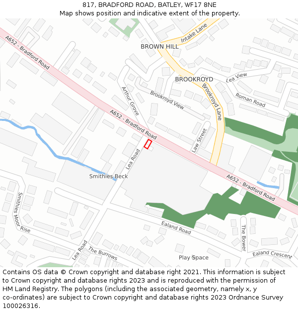 817, BRADFORD ROAD, BATLEY, WF17 8NE: Location map and indicative extent of plot