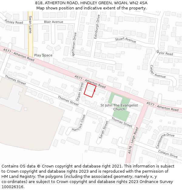 818, ATHERTON ROAD, HINDLEY GREEN, WIGAN, WN2 4SA: Location map and indicative extent of plot