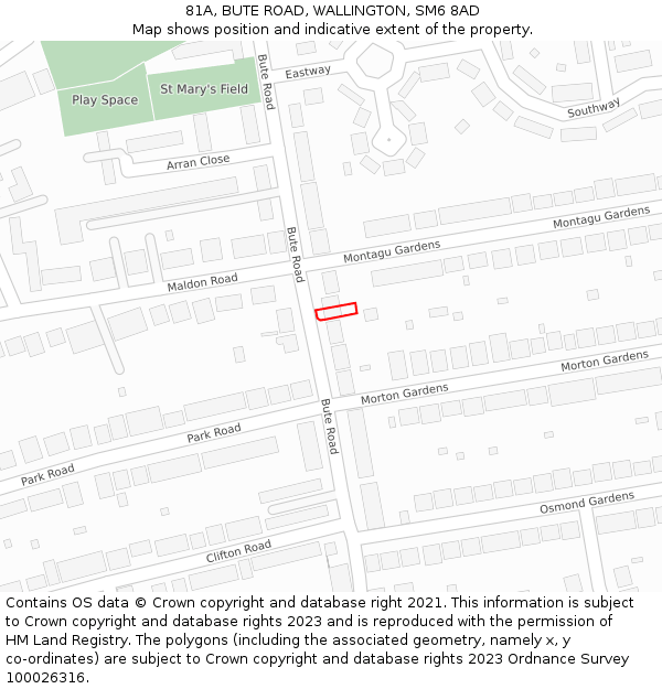 81A, BUTE ROAD, WALLINGTON, SM6 8AD: Location map and indicative extent of plot