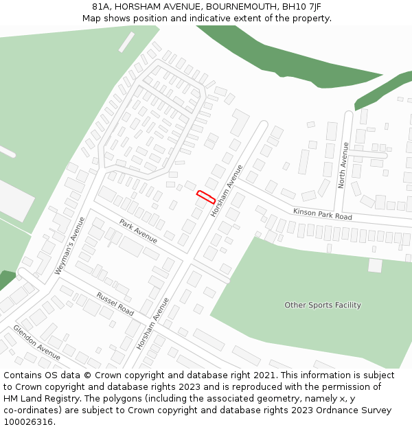 81A, HORSHAM AVENUE, BOURNEMOUTH, BH10 7JF: Location map and indicative extent of plot