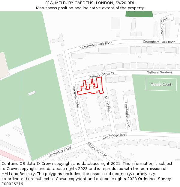 81A, MELBURY GARDENS, LONDON, SW20 0DL: Location map and indicative extent of plot