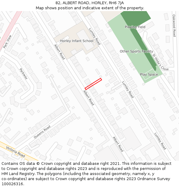 82, ALBERT ROAD, HORLEY, RH6 7JA: Location map and indicative extent of plot