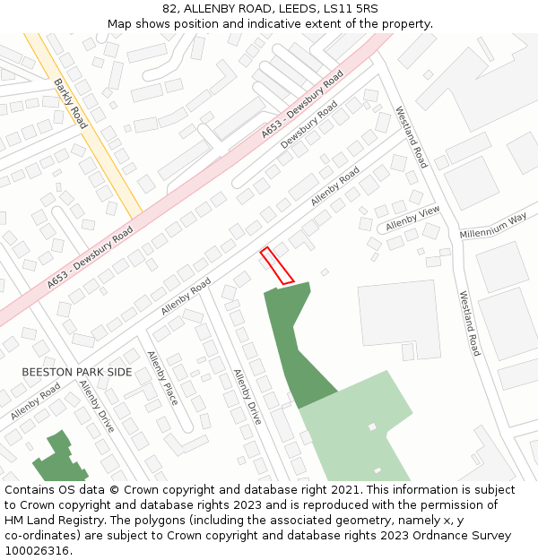 82, ALLENBY ROAD, LEEDS, LS11 5RS: Location map and indicative extent of plot