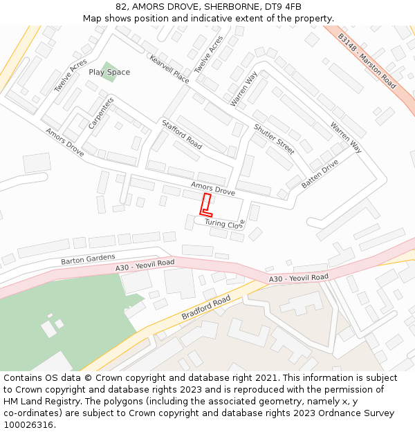82, AMORS DROVE, SHERBORNE, DT9 4FB: Location map and indicative extent of plot