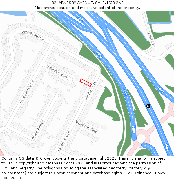 82, ARNESBY AVENUE, SALE, M33 2NF: Location map and indicative extent of plot