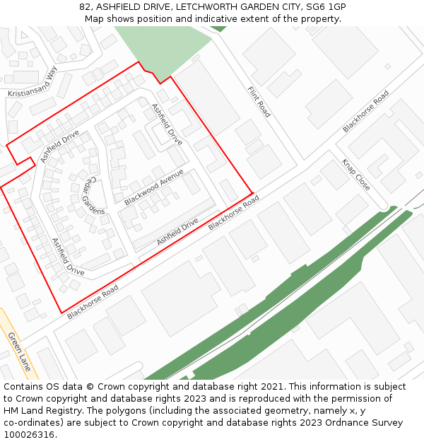 82, ASHFIELD DRIVE, LETCHWORTH GARDEN CITY, SG6 1GP: Location map and indicative extent of plot