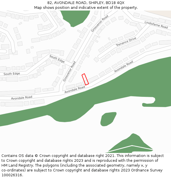 82, AVONDALE ROAD, SHIPLEY, BD18 4QX: Location map and indicative extent of plot