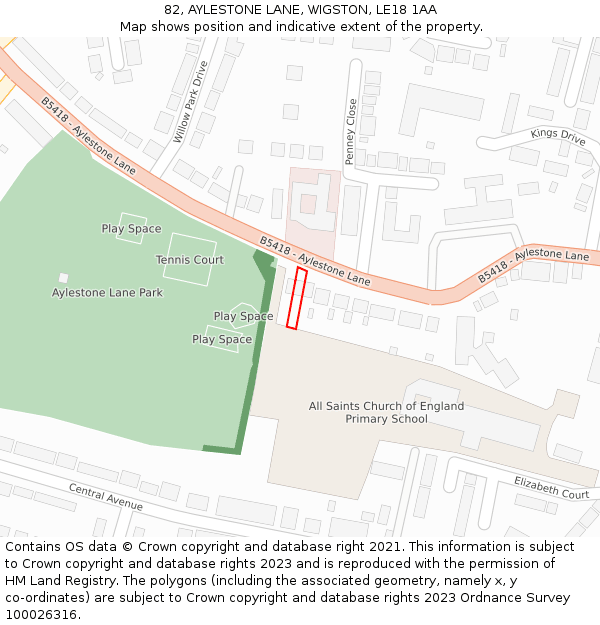 82, AYLESTONE LANE, WIGSTON, LE18 1AA: Location map and indicative extent of plot