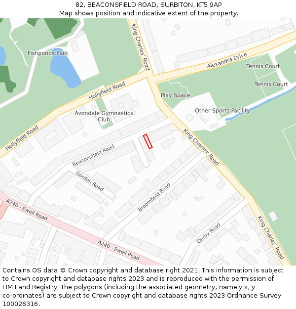 82, BEACONSFIELD ROAD, SURBITON, KT5 9AP: Location map and indicative extent of plot
