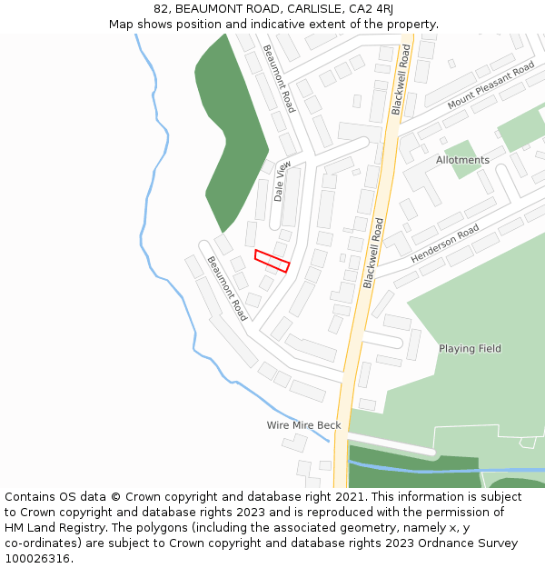 82, BEAUMONT ROAD, CARLISLE, CA2 4RJ: Location map and indicative extent of plot