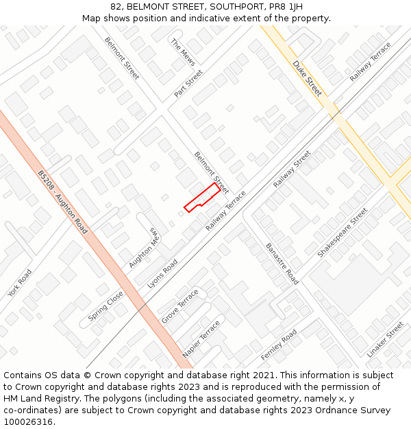 82, BELMONT STREET, SOUTHPORT, PR8 1JH: Location map and indicative extent of plot