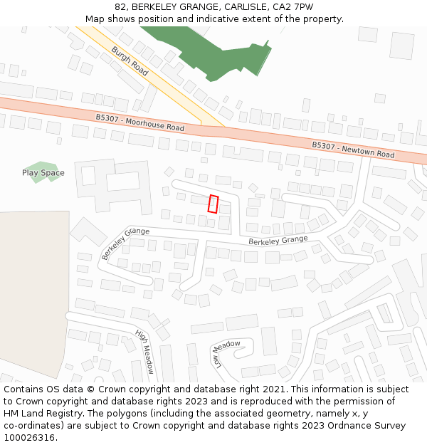 82, BERKELEY GRANGE, CARLISLE, CA2 7PW: Location map and indicative extent of plot