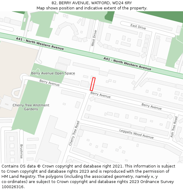 82, BERRY AVENUE, WATFORD, WD24 6RY: Location map and indicative extent of plot