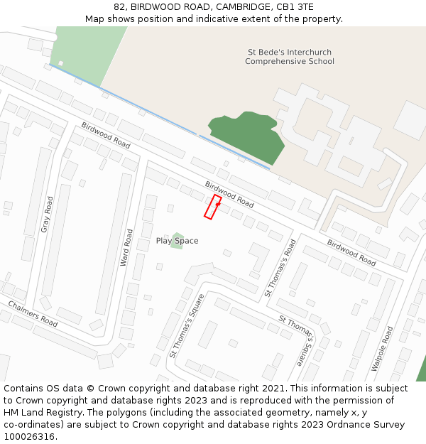 82, BIRDWOOD ROAD, CAMBRIDGE, CB1 3TE: Location map and indicative extent of plot