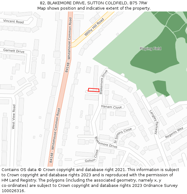 82, BLAKEMORE DRIVE, SUTTON COLDFIELD, B75 7RW: Location map and indicative extent of plot