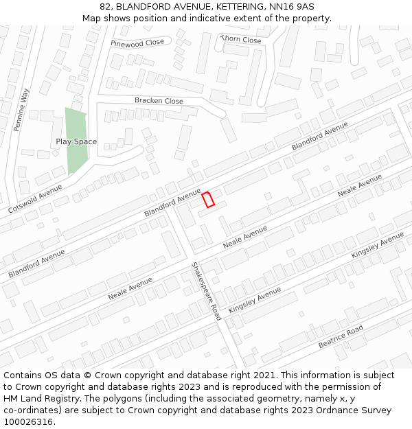 82, BLANDFORD AVENUE, KETTERING, NN16 9AS: Location map and indicative extent of plot