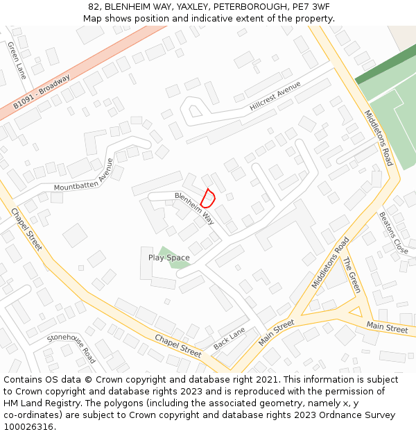 82, BLENHEIM WAY, YAXLEY, PETERBOROUGH, PE7 3WF: Location map and indicative extent of plot