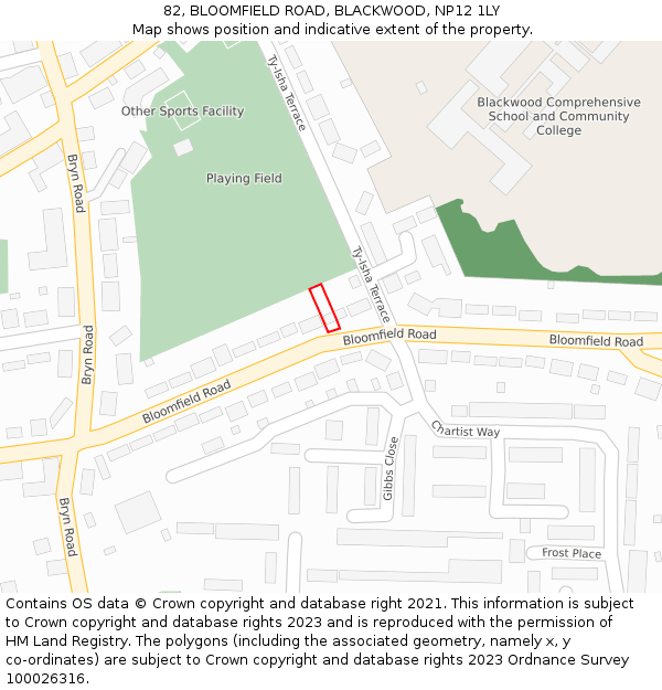 82, BLOOMFIELD ROAD, BLACKWOOD, NP12 1LY: Location map and indicative extent of plot