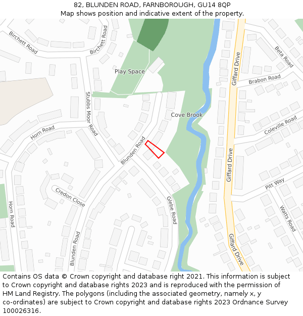82, BLUNDEN ROAD, FARNBOROUGH, GU14 8QP: Location map and indicative extent of plot