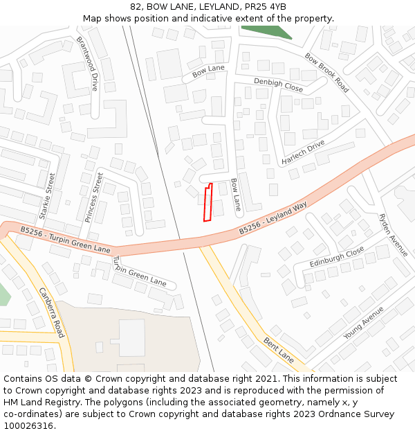 82, BOW LANE, LEYLAND, PR25 4YB: Location map and indicative extent of plot