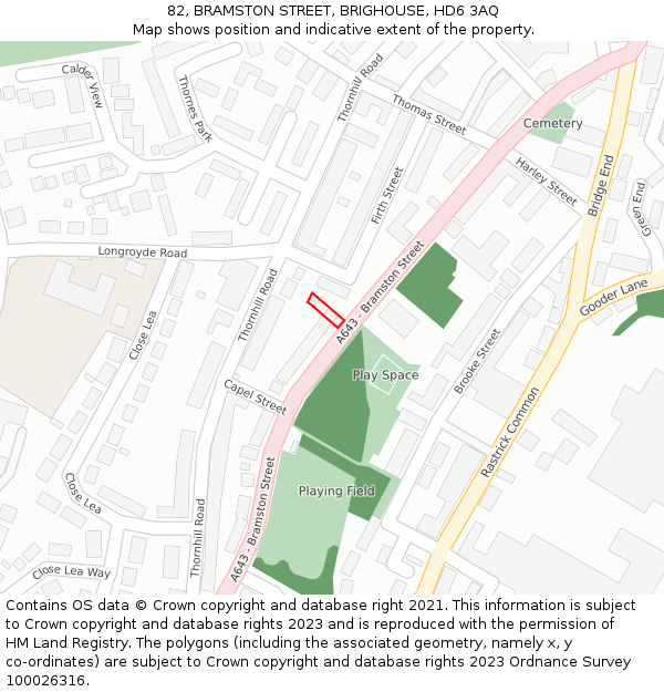 82, BRAMSTON STREET, BRIGHOUSE, HD6 3AQ: Location map and indicative extent of plot