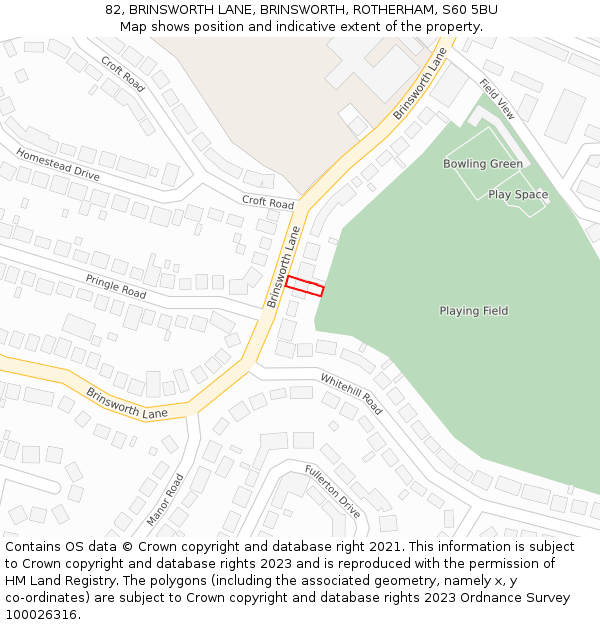 82, BRINSWORTH LANE, BRINSWORTH, ROTHERHAM, S60 5BU: Location map and indicative extent of plot