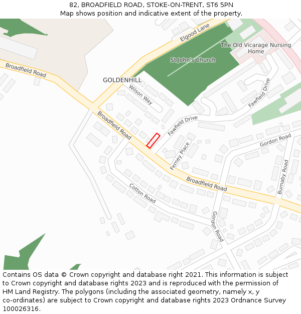 82, BROADFIELD ROAD, STOKE-ON-TRENT, ST6 5PN: Location map and indicative extent of plot
