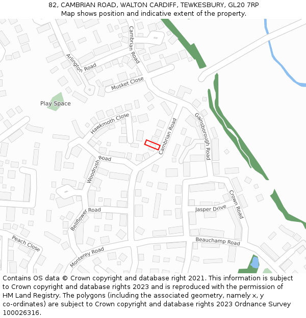82, CAMBRIAN ROAD, WALTON CARDIFF, TEWKESBURY, GL20 7RP: Location map and indicative extent of plot
